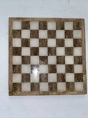 Vintage Marble Chess Board 8” Square White And Brown • $39.99