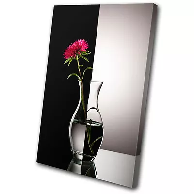 Floral Flower In Vase Black White SINGLE CANVAS WALL ART Picture Print VA • $31.07