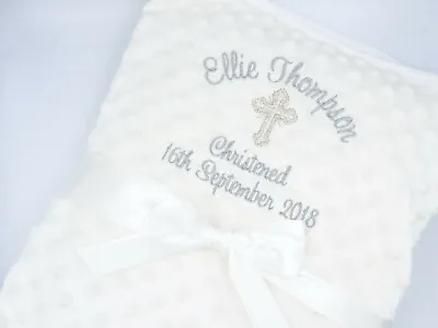 Personalised Embroidered Christening Blanket Baptism Naming Ceremony Name Date • £18.95