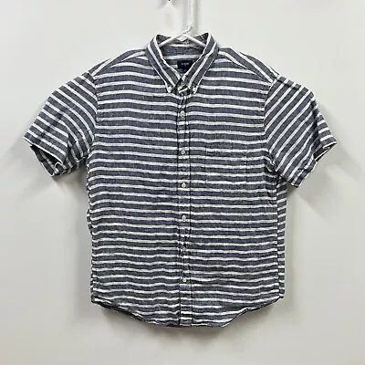 J Crew Shirt Mens Large Blue Striped Linen Button Down Short Sleeve • $11.88