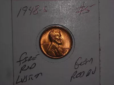 Wheat Penny 1948s GEM RED BU 1948-s LOT #5 LINCOLN CENT UNC RED CARTWHEEL LUSTER • $9.98