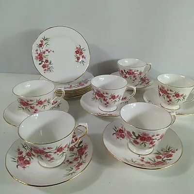 Queen Anne Bone China Cherry Blossom Tea Set Cup Sacuer Cake Plate 6 Person • £29.99