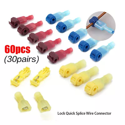 60pcs T-Taps Wire Connectors Quick Splice Terminals Insulated Crimp Cable • $8.75