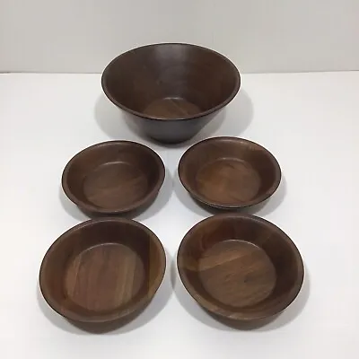 Vintage Quality Heirloom Wooden Walnut Salad Bowl Set Of 5 DID Ware • $39.95