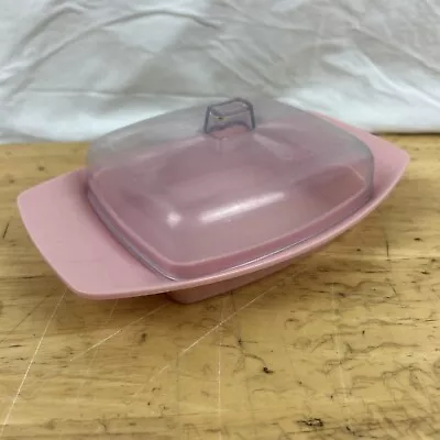 Vintage Hollywood Tamco Retro Butter Dish Pink Base Clear Plastic Lid *read • $10.50