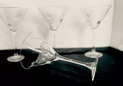 Set Of 4 Martini Glasses With 3-D Embossed Olives And Toothpicks  Fancy!!! • $28.99