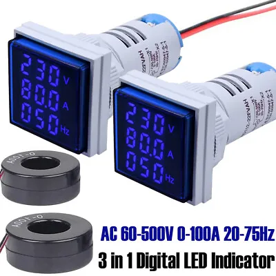 2PC 3-in-1 22mm Digital LED Indicator AC 60-500V 0-100A Volt Amp Frequency Meter • $11.69