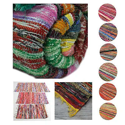 £18.55 • Buy Indian Rag Rug 150 X 90 Cm Luxury Handmade Recycled Eco Hippy Mat - 7 Colours