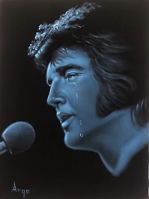 Dazzling Blue Elvis Presley The King Black Velvet Oil Painting Art • $185