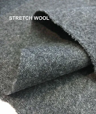 GREY STRETCH WOOL COATING FABRIC ELASTANE BLEND MELTON Made In ITALY 3.5 Meter • £228.04