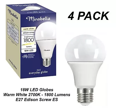 4 X 18W LED Light Globes Bulbs Lamps Warm White 2700K E27 Screw ES - 1800Lm • $18.83