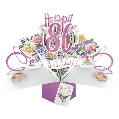 80th Birthday Card 3D Pop Up Card Female Mum Gran Friend Gift Card • £5.99