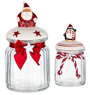 £22.99 • Buy Christmas Novelty Glass Jars Santa Penguin Sweets Biscuits Cookies Storage 