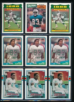 Lot (12) Mark Clayton #25 237 194 302 Topps 1987 1988 1989 Dolphins SWSW6 (BI33) • $10