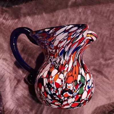 MURANO MILLEFIORI GLASS VASE / JUG: COLORED FUSIONS 5.5” Tall • $32