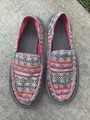 SANUK Donna Tribal Southwest Aztec Geo Shoes Multicolored Women's Size 7 • $18.75