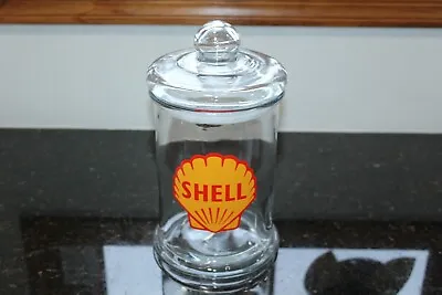 Vintage Clear Glass Jar Storage Canister With Advertising Shell Collectible • $71.45