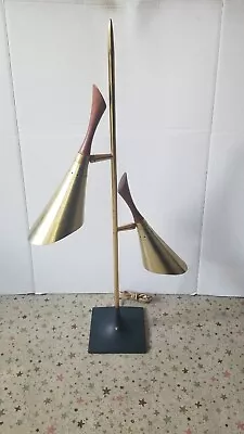 Stunning Htf ! Vintage 1950s Atomic Era Metal / Wood Table  Lamp MCM Nice ! • $375