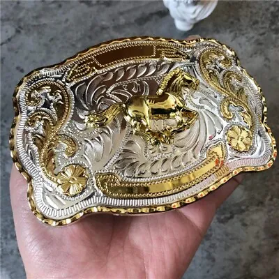 Rock Bull Ride Rodeo Long Huge Big Cowboy Texas Western Shine Belt Buckle 40mm • $25.50