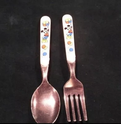 Vintage Disney Mickey Mouse  Childs Set 2-Piece Kids Spoon Fork • $11.99