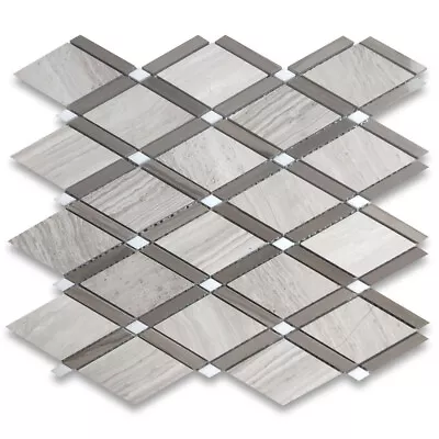 W883XP Athens Silver Cream Thassos Gray Marble Diamond Lattice Mosaic Tile • $24.99