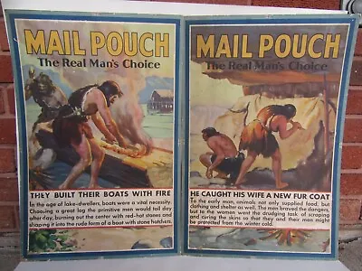 (2) 1930s Mail Pouch Tobacco Caveman Neolithic Cardboard Adv. Standee Signs • $349.95