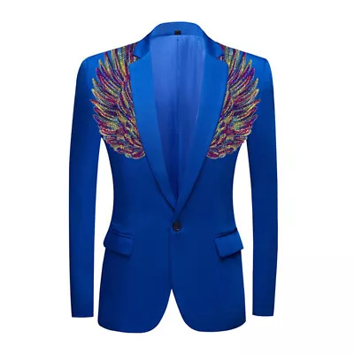 Mens Lapel Sequins Wing Embroidery Dress Suit Blazer Coat Jacket Showman Party • £55.38