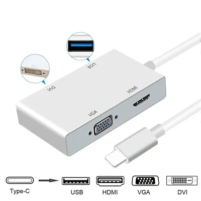 $31.98 • Buy Plug&Play USB-C Type C To HDMI DVI 4K VGA Multiport Adapter Convert With USB 3.0