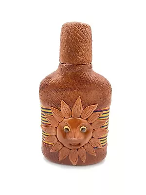 Liquor Bottle Decanter Jug Art Face Handcrafted Leather Look Double Sided Sun • $39.97