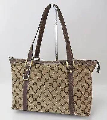 Authentic GUCCI Brown GG Canvas And Brown Leather Tote Shoulder Bag #54994B • $12.50