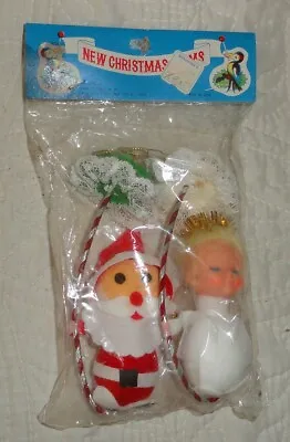 1960s Christmas Trims 2 Ornament S Santa & Angel With Umbrellas MIP Japan • $9