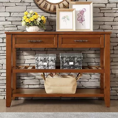 Console Table With 2 Storage Drawers &2 Tiers Shelves Mid-Century Entryway Table • $215.86