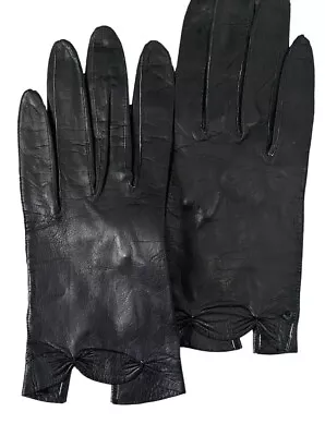 Vintage Miss Aris Black Kid Leather Gloves Women 7 1950s Scalloped • $19.99