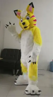 Halloween Long Fur Yellow Husky Wolf Dog Mascot Costume Fursuit Cosplay Party • $840.68