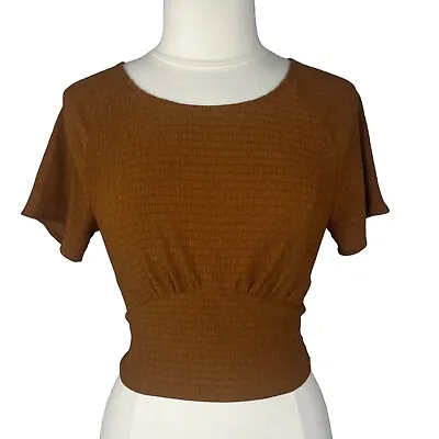 Madewell Womens Smocked Shirt Cropped Blouse Rust Orange Size Small • $20