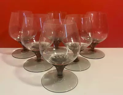 Set Of 6 Vintage Brandy Glasses With Coloured Swirl Stem Retro Style • £21.61