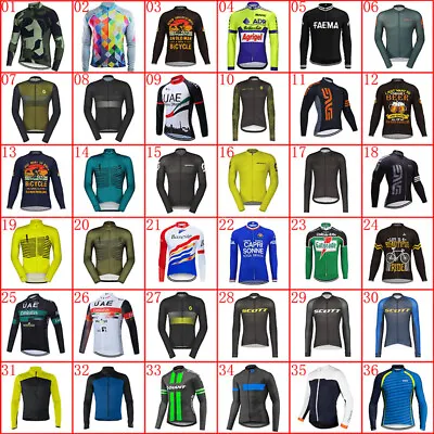 Mens Team Cycling Jersey Long Sleeve Road Bike Tops Full Zip MTB Bicycle Shirts • $21.85