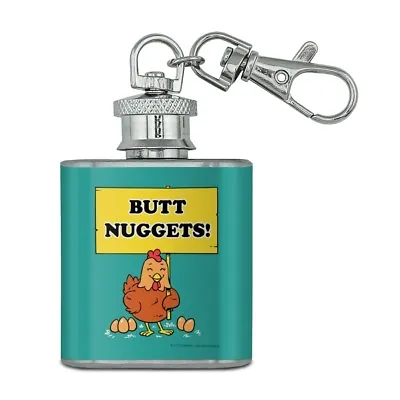 Butt Nuggets Chicken Eggs Funny Humor Stainless Steel 1oz Mini Flask Key Chain • $9.99