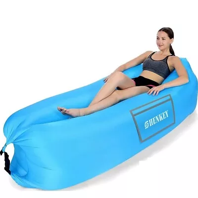Inflatable Lounger Portable Air Sofa For Travelling Beach Parties Camping Blue • £9.99