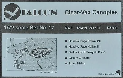 RAF WW2 Canopy Set: Mosquito Gladiator Halifax Stirling (1/72 Falcon 17) • $18.95