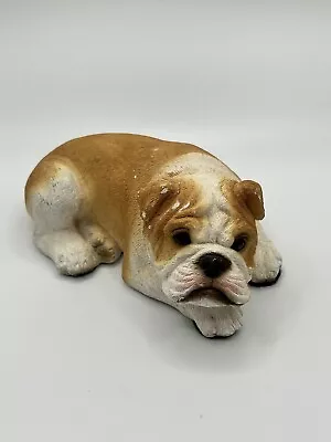 VTG Living Stone Bulldog Figurine Desktop Statue 3”x5.5” Pup Brown White 1989 • $9.99