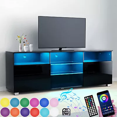 Modern LED TV Stand Media Console Table Entertainment Center With Glossy Cabinet • $151.04