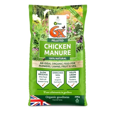 Vitax 6x Chicken Manure Pellets Organic  Fertiliser 20kg • £21.95