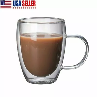 Double Wall Insulated Glass Coffee Glass Mug Tea Cup With Handle 250/350/450ml • $9.49
