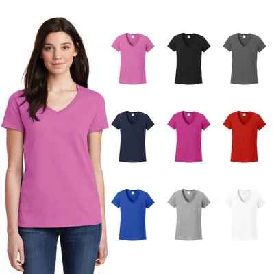 $15.97 • Buy Gildan 5V00L Womens V-Neck Tee Cotton Plain Blank Solid Short Sleeve T-Shirt