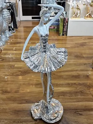 White & Silver Ballet Dancer Sculpture H - 80cm Home Décor Gift Ornament • £124.99