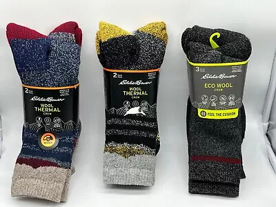 New 3 Pair Pack Mens Eddie Bauer Eco Wool / Themal Crew Boot Socks Size 6-12 • $9.99