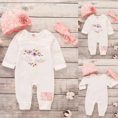 3PCS Newborn Baby Girls Bodysuit Jumpsuit Romper Top Headband Outfit Clothes Set • £7.69