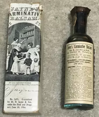 Antique C1910 DR. D. JAYNE'S Embossed Medicine Bottle W/ Label + Box Quack • $40