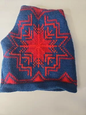 Vintage Wigwam Made In USA  Blue & Red Knit Winter Wool Toque Beanie Hat Nordic • $19